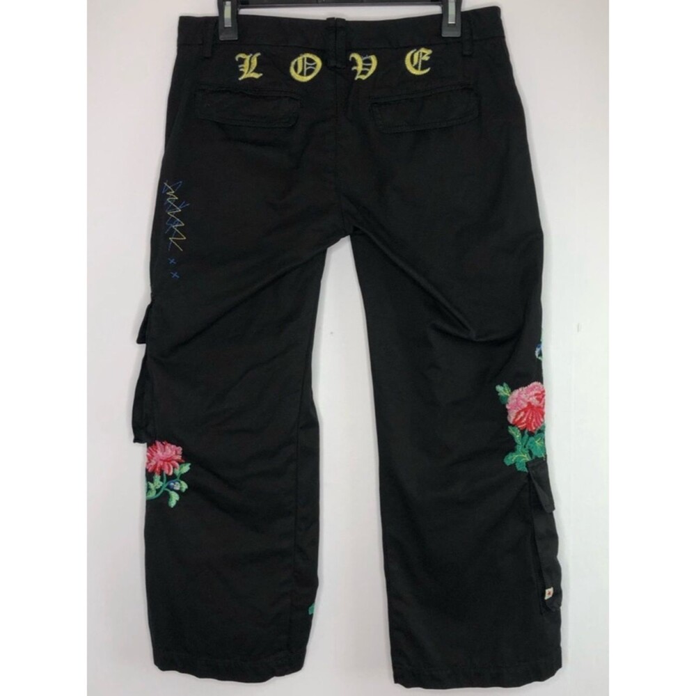 Johnny Was Black Crop Embroidered Cargo Pants M EUC - Picture 3 of 16